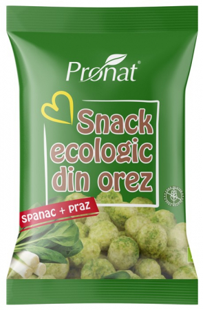 Fara gluten - Snack bio din orez cu spanac si praz, fara gluten, 60g Pronat