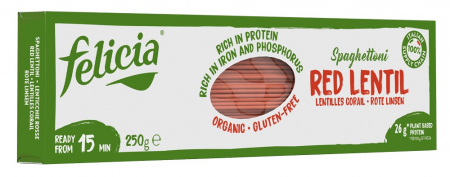 Alimente - Spaghetti bio din linte rosie 250g Felicia