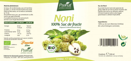 Suc de noni 100%, bio, 330ml Medicura [1]