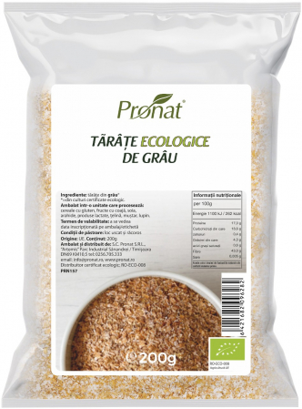 Cereale, fulgi din cereale, mic dejun - Tarate din grau bio, 200g Pronat