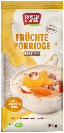 Cereale, fulgi din cereale, mic dejun - Terci bio din ovaz cu fructe, neindulcit, 500g Rosen Garten