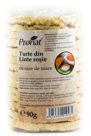 Snacksuri - Turte din linte rosie cu sare de mare, 90g Pronat