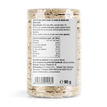 Turte din linte rosie cu sare de mare, 90g Pronat [1]
