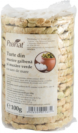 Snacksuri - Turte din mazare galbena si mazare verde cu sare de mare, 100g Pronat