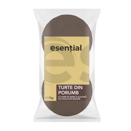 Alimente - Turte din porumb cu sare de mare si glazura de ciocolata neagra, 70g Esential