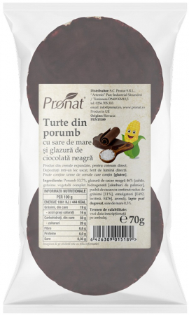 Snacksuri - Turte din porumb cu sare de mare si glazura de ciocolata neagra, 70g Pronat