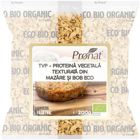 Tendinte - TVP - Proteina vegetala texturata din mazare si bob bio, 200 g shreds (fasii fine), Pronat