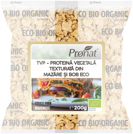 Tendinte - TVP - Proteina vegetala texturata din mazare si bob bio 200g, mince mini (maruntit), Pronat