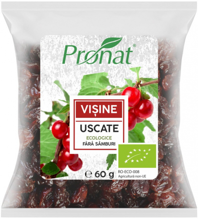 Seminte, fructe uscate, samburi - Visine bio uscate, fara samburi, 60g Pronat