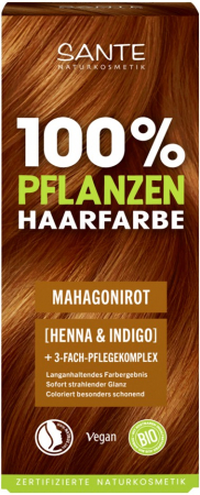 Ingrijire personala - Vopsea bio pentru par, pe baza de plante, rosu-mahon, 100g Sante