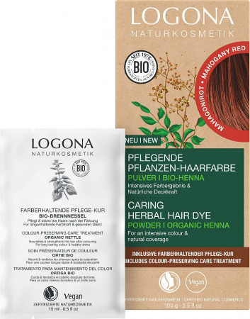 Vopsea de par bio pe baza de plante, rosu mahon 100g Logona [1]
