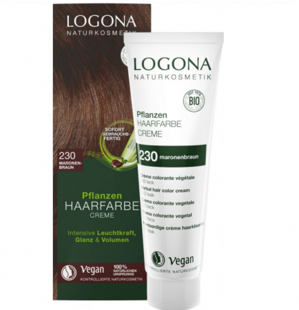 Vopsea de par, fixativ, ceara par, ulei par - Vopsea de par crema, Saten Teak 230, 150ml Logona
