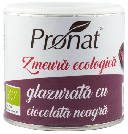 Snacksuri - Zmeura glazurata cu ciocolata neagra bio, 100g Pronat