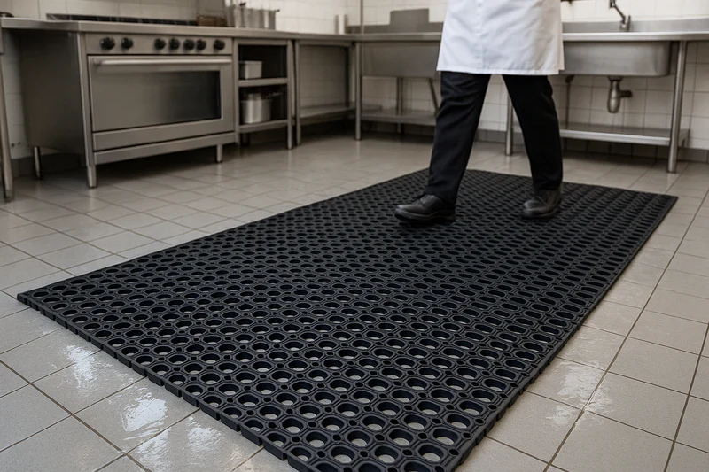Covor din cauciuc, perforat, trafic intens, Ringmat Honeycomb, 23x1000mm, negru [4]
