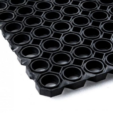 Covoare cauciuc antiderapant - Covor din cauciuc, perforat, trafic intens, Ringmat Honeycomb, 23x1000mm, negru