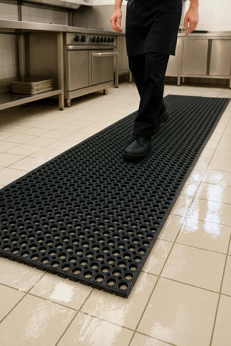 Covor din cauciuc, perforat, trafic intens, Ringmat Honeycomb, 23x1000mm, negru [4]