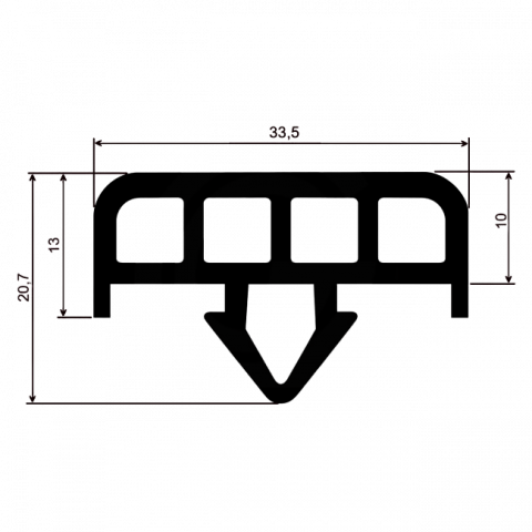 Profile din cauciuc - Profil tip T pentru suport transport geamuri | cauciuc EPDM | 33,5 x 20,7 mm