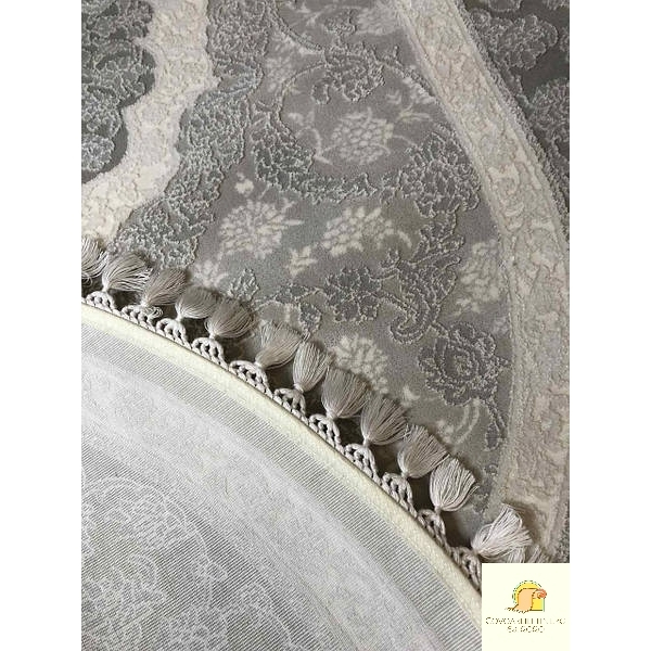 COVOR acrilic exclusivist, cu ciucuri, gri crem, oval [2]