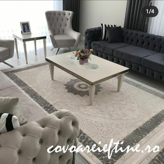 COVOR ACRILIC GRI/ALB IVOIRE CU FRANJURI DELICATI [2]