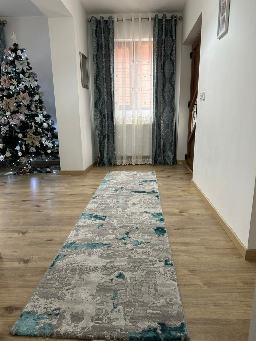 Covor Asterix Turqoaise, gri cu pete turcoaz, 100x200 cm [3]