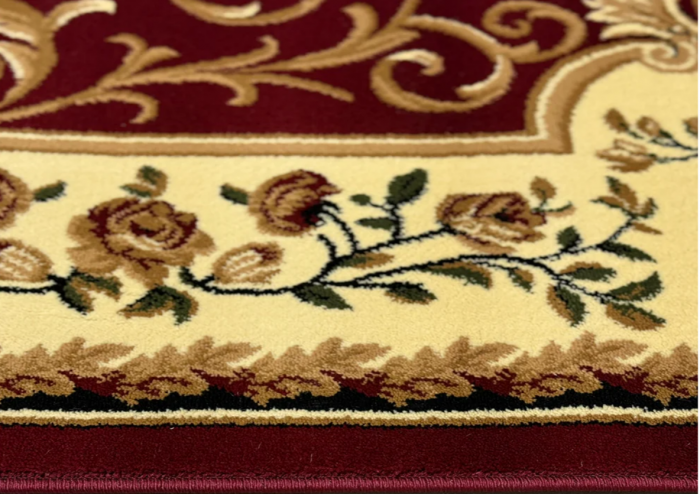 Covor clasic cu medalion, floral, bordo [4]