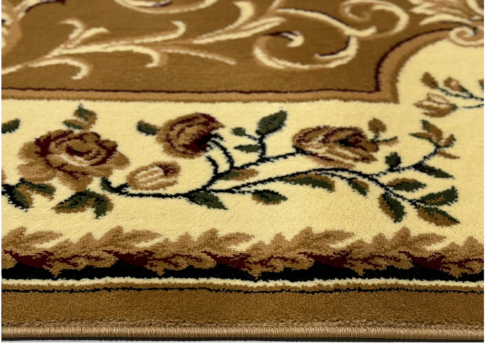 Covor clasic cu medalion, floral, crem maro [5]