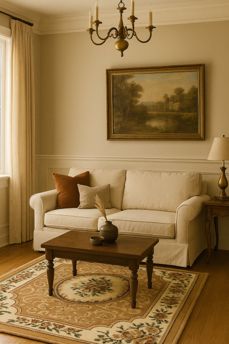 Covor clasic cu medalion, floral, crem maro [1]