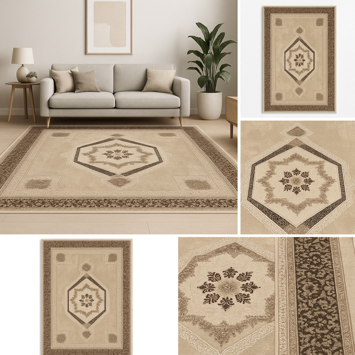 Covor clasic model romb, crem wenge [2]