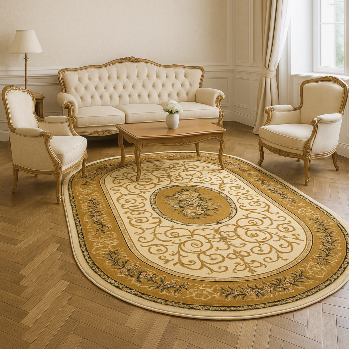 Covor crem clasic floral cu medalion, OVAL [1]