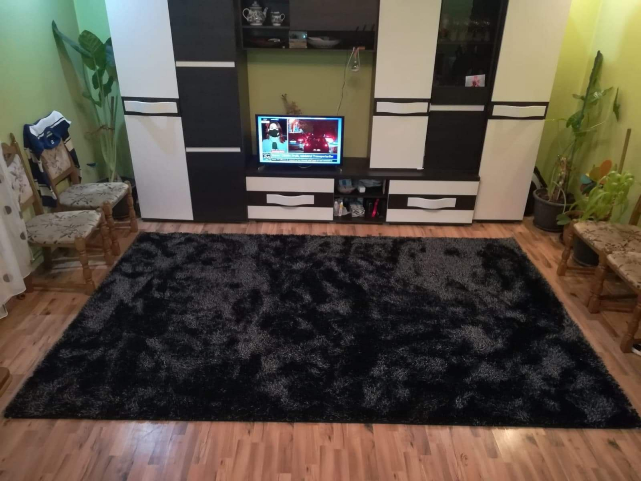COVOR cu fir lung, pufos din matase, negru [2]