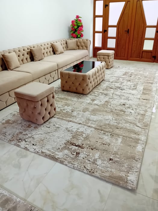 COVOR cu fir scurt, crem maro modern, model stropit [2]