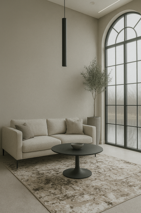 COVOR cu fir scurt, crem maro modern, model stropit [3]