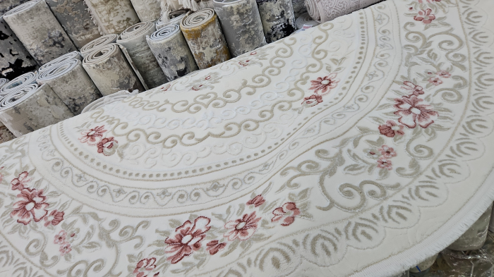 Covor elegant alb roz pudra ROTUND, cu franjuri delicati [2]