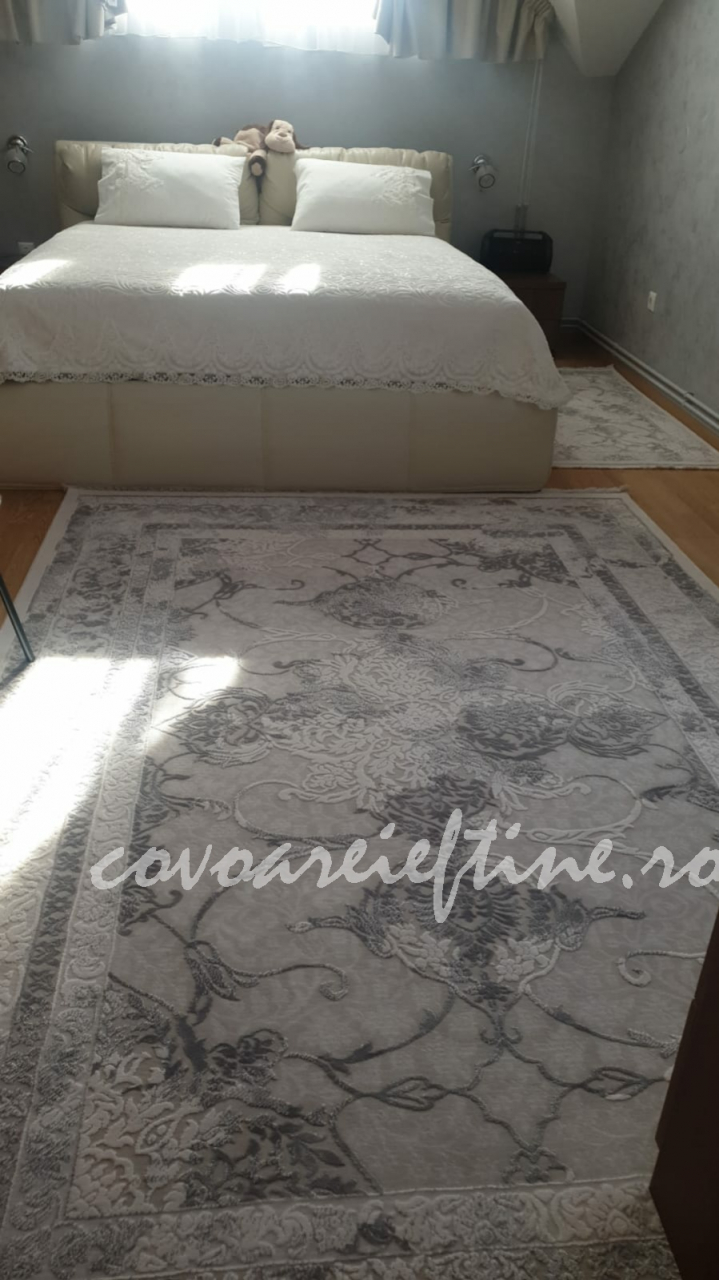 Covor elegant alb roz pudra ROTUND, cu franjuri delicati [4]