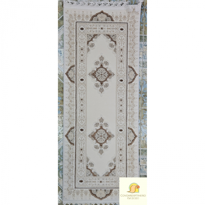 Covor exclusivist alb/crem cu franjuri, acrilic [3]