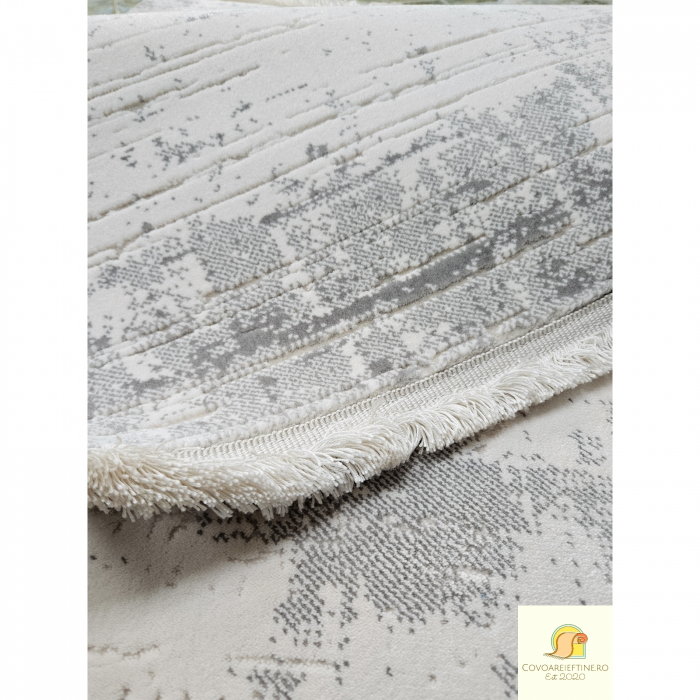 COVOR EXCLUSIVIST alb gri cu franjuri delicati , 8358G [2]