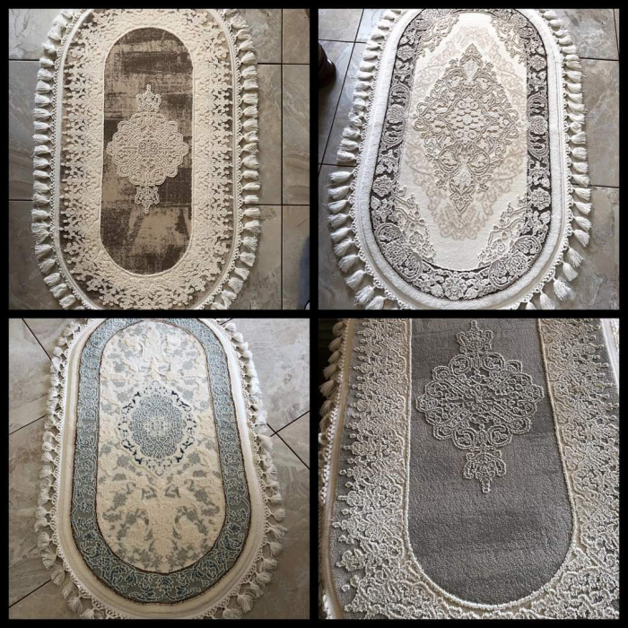 COVOR acrilic cu ciucuri, crem maro, Reina, oval [2]