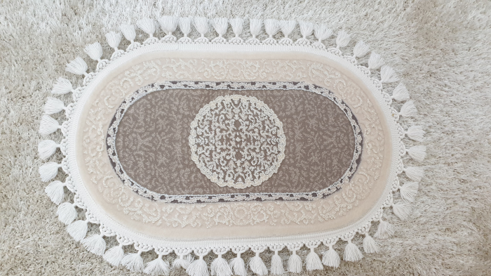 Covor exclusivist crem cu franjuri, model medalion, OVAL [3]