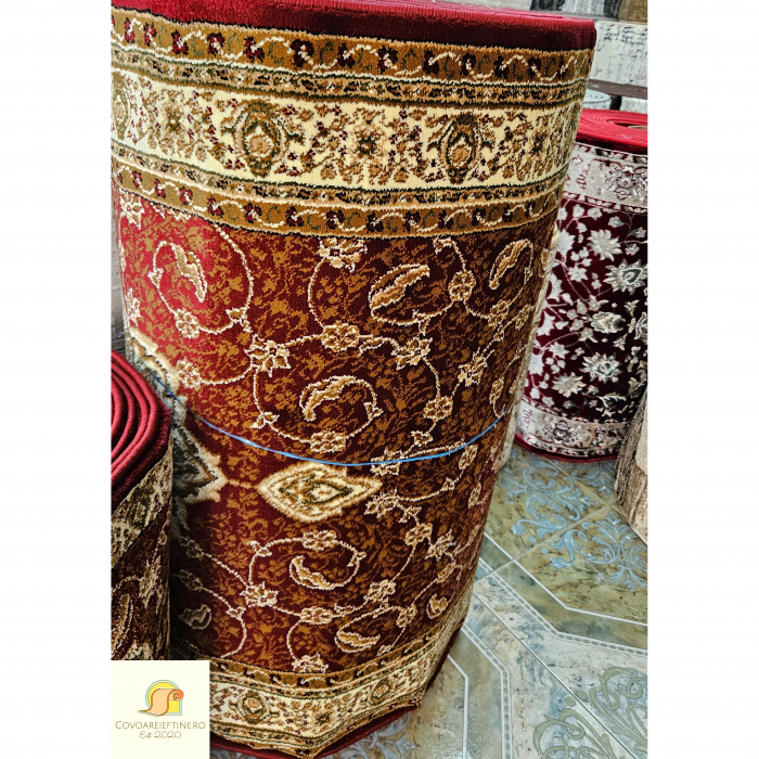 Covor gros clasic, model floral cu medalion , bordo [4]