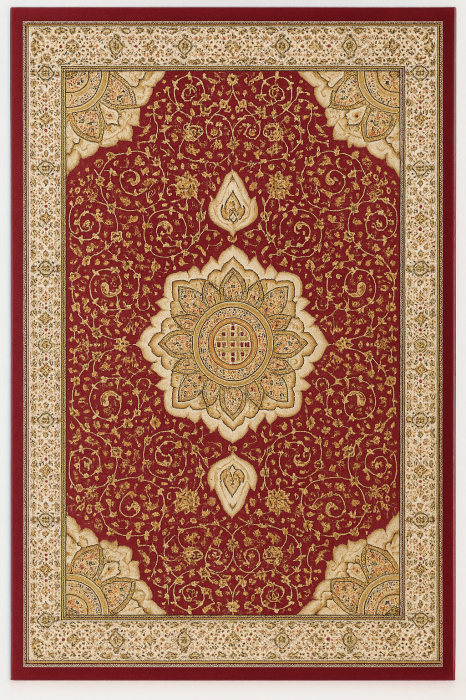 Covor gros clasic, model floral cu medalion , bordo [1]