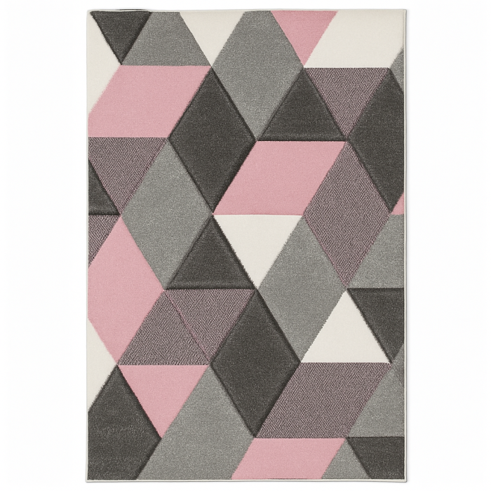 Covor model geometric roz, gri , crem [2]