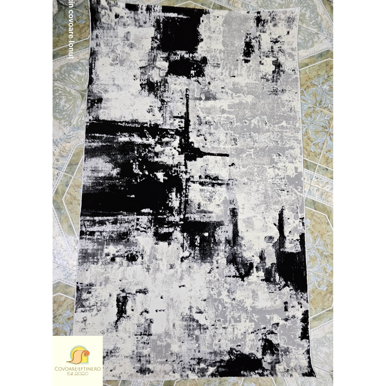 Covor modern, gri bej negru, model nou pete [3]