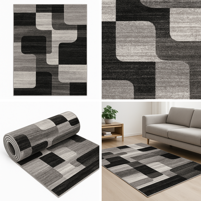 COVOR modern in relief cu patrate gri negru [2]