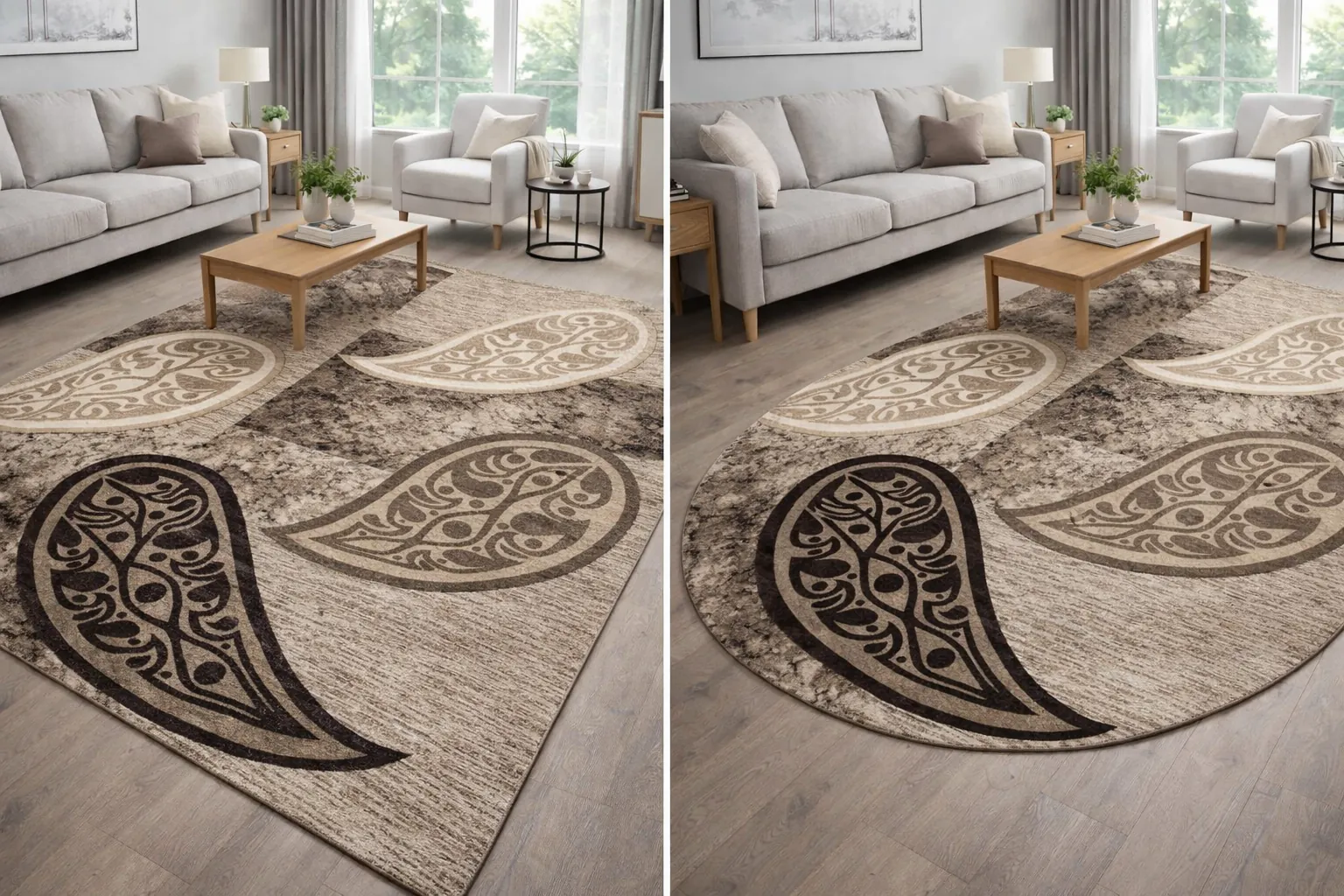 Covor modern, model frunze, bej maro, oval [4]