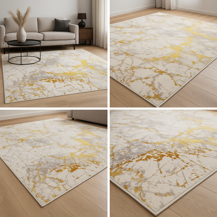 Covor modern simplist, alb crem auriu [2]