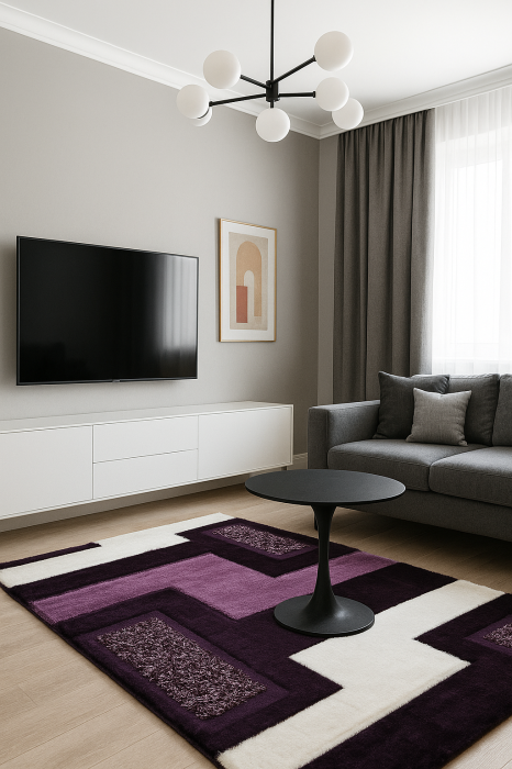 COVOR PUFOS MATASE, mov cu alb, 200×300 cm [1]