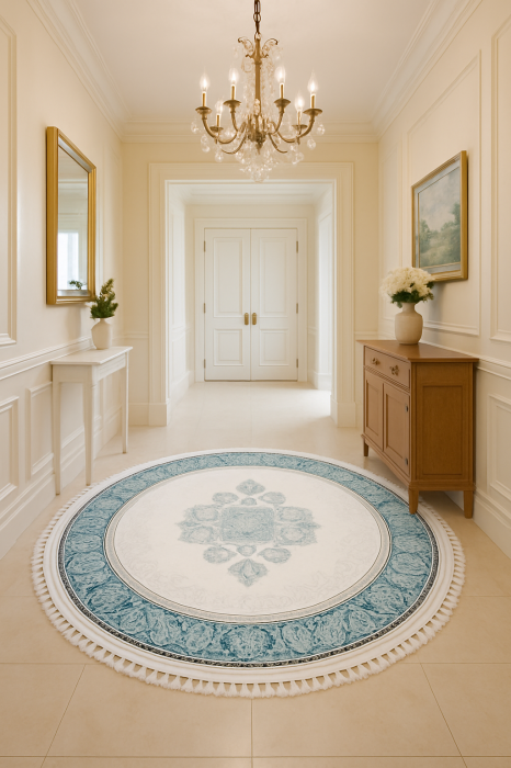 Covor rotund deosebit cu franjuri ROYAL, crem turcoaz [1]