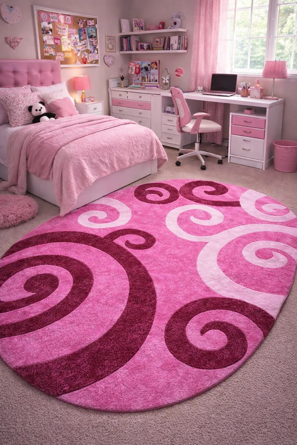 Covor roz model carlige, potrivit pentru camera fetite [4]
