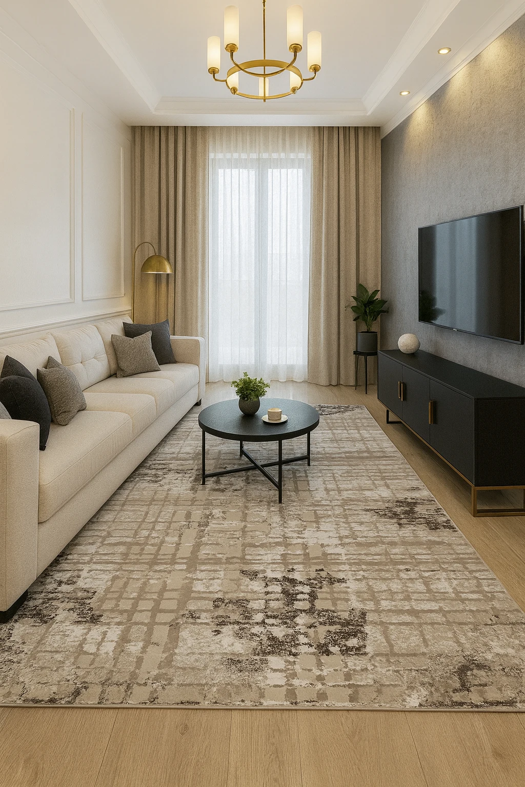 Covor simplist crem maro, model patrate [1]