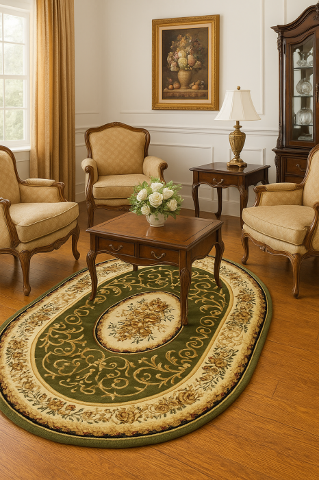 Covor verde clasic floral cu medalion, OVAL [1]